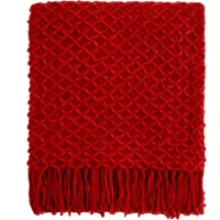 Manta rústica boho tricotada para sofá, cadeira e cama, macia, quente e leve, 127 x 170 cm, vermelho