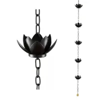 Cadena de lluvia para tejado – cadena pluvial – decoración de jardín – cadena de lluvia con diseño de loto – (cadena de 120 cm + 5 flores de loto)