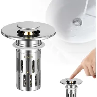 Tapón universal tipo «pop-up» para lavabo, tapón con filtro, tapón de pulsador, para bañera o lavabo, acero inoxidable