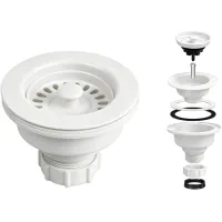 Colador para fregadero, filtro antiatascos con tuerca de cierre rápido, cesta de acero inoxidable de 114 mm, conjunto de desagüe (blanco)