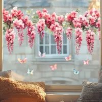 2 decoraciones florales coloridas para ventanas – adhesivos electrostáticos de 60x30 cm sin pegamento para puertas y ventanas