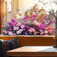 2 adhesivos florales coloridos para ventanas de 60x30 cm – adhesivos electrostáticos reutilizables para decorar cristales y ventanas